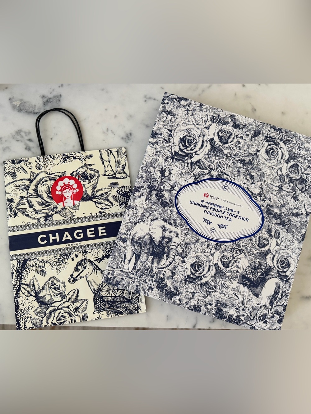 CHAGEE TEA HORSE ROAD- Navy and Cream Gift Bag and Gift Box